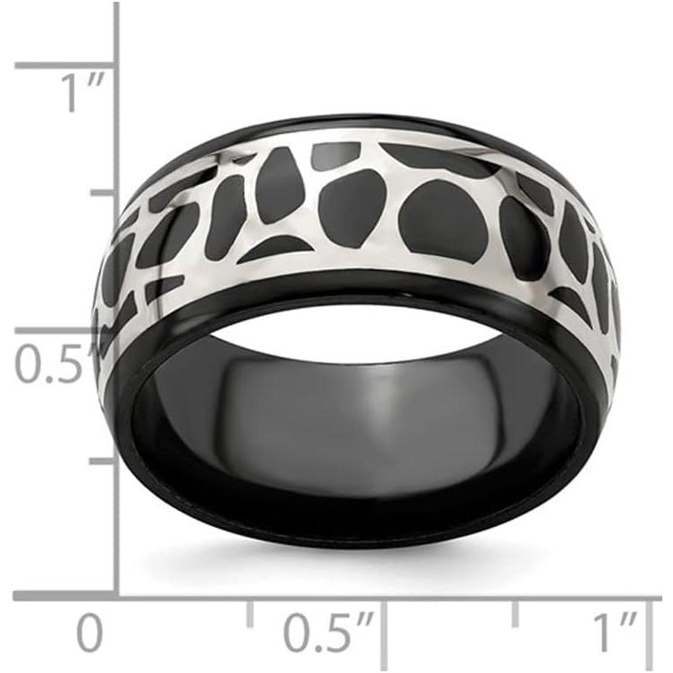 【並行輸入品】Mens Black Titanium 10mm Cobblestone Ring with Sterling Silverの画像