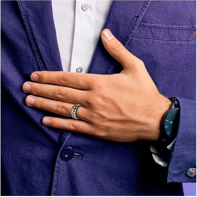 【並行輸入品】Mens Black Titanium 10mm Cobblestone Ring with Sterling Silverの画像