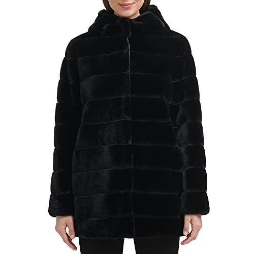 【並行輸入品】Kenneth Cole Women's Classic Mink Style Faux Fur Coat, Black, Laの画像