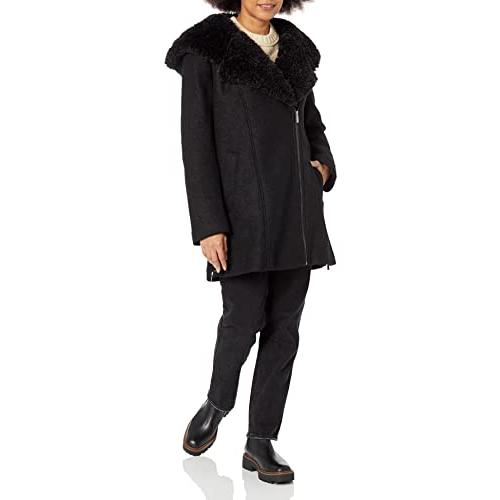 Kenneth Cole Women's Sherpa Trim Asymmestrical Jacket, Black, X  並行輸入品｜good-face｜02