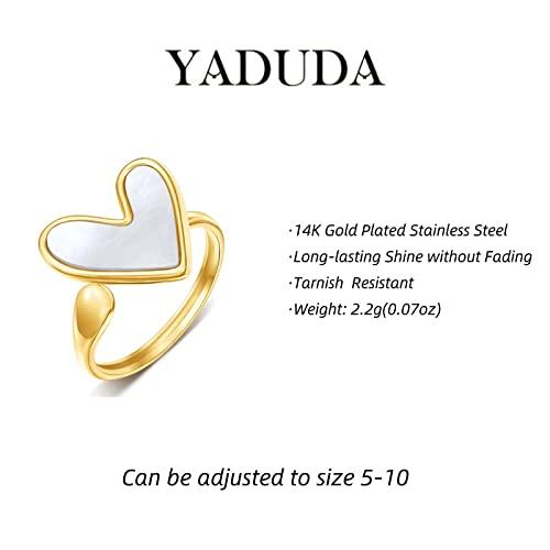【並行輸入品】YADUDA ゴールドハートリング マザーオブパールリング 低刺激性 14Kゴールドメッキ ステンレススチール 調節可能 オープン_4