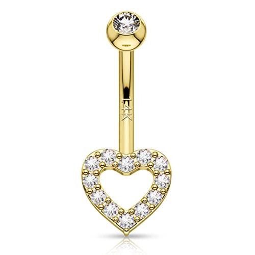 【並行輸入品】Melighting ゴールド ベリーボタン リング 14K リアルゴールド ベリーリング ハート ベリーピアス ジュエリー クリの画像