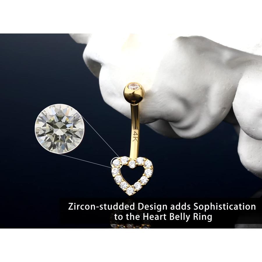 【並行輸入品】Melighting ゴールド ベリーボタン リング 14K リアルゴールド ベリーリング ハート ベリーピアス ジュエリー クリの画像