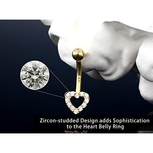 【並行輸入品】Melighting ゴールド ベリーボタン リング 14K リアルゴールド ベリーリング ハート ベリーピアス ジュエリー クリの画像