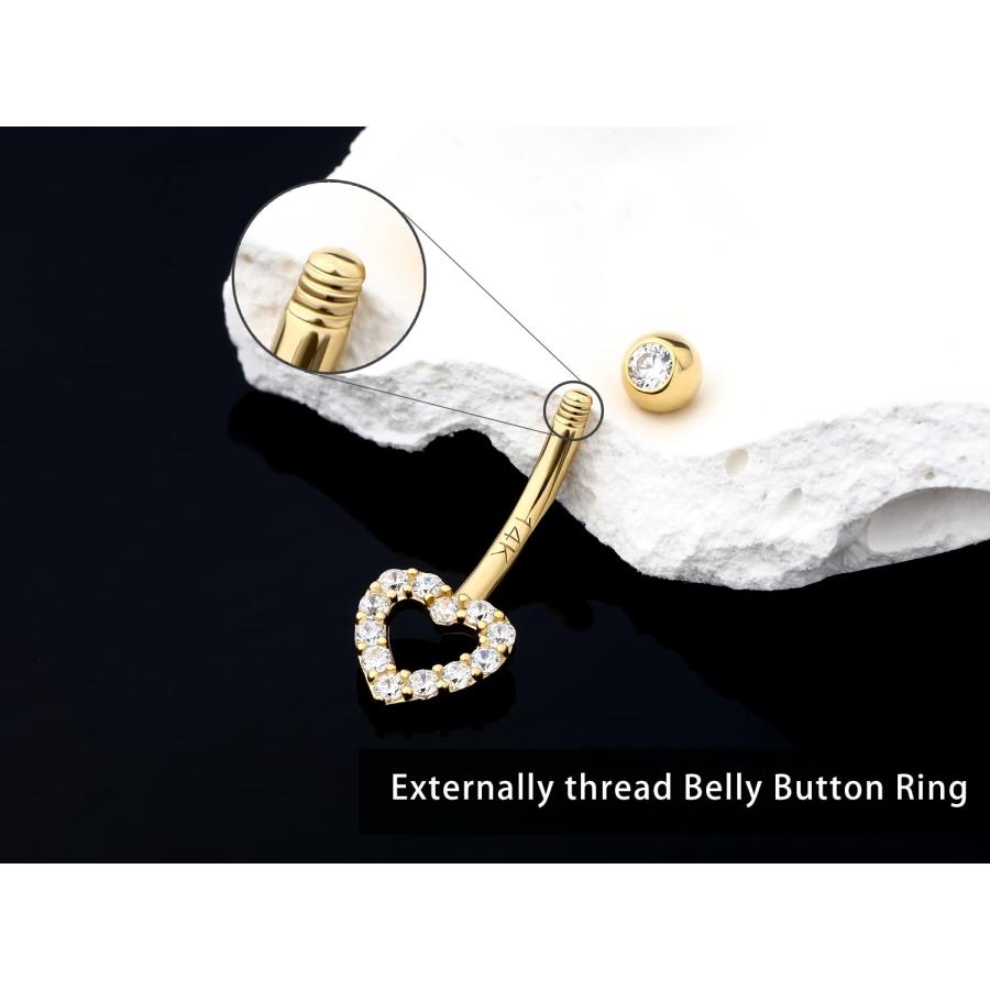【並行輸入品】Melighting ゴールド ベリーボタン リング 14K リアルゴールド ベリーリング ハート ベリーピアス ジュエリー クリの画像
