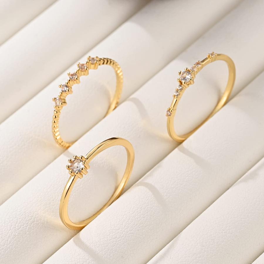 【並行輸入品】SIROLISA 14K ゴールドメッキ スタッキングリング レディース ガールズ ファッション ナックル 薄型ゴールドジュエリー_3