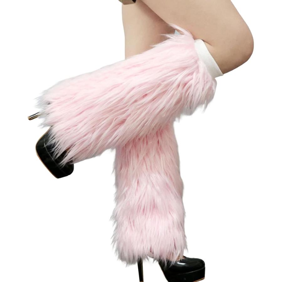 Altsuceser Fuzzy Faux Fur Beenwarmers voor Vrouwen, Lange Laarzen Schoenen Manchet Cover, Knie-Lengte Hipster Warm Sok Oranje 40cm