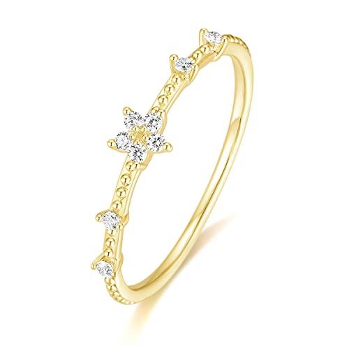 【並行輸入品】TIGRADE 1.2mm 14K ゴールドメッキ スタッキングリング ガールズ ファッション CZ スターリング 華奢 細いリン_1