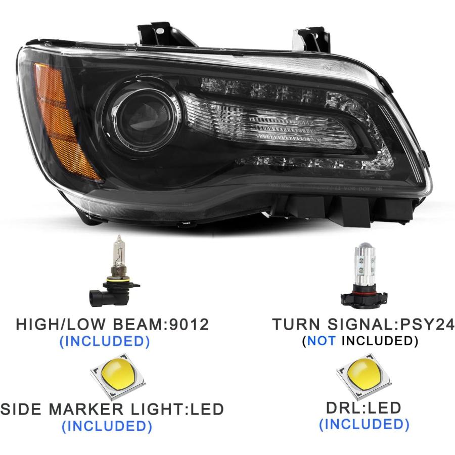 【並行輸入品】VehicleAid ヘッドライトアセンブリ LED DRL付き 2011-2023 Chrysler 300プロジェクターヘッドランプ_1