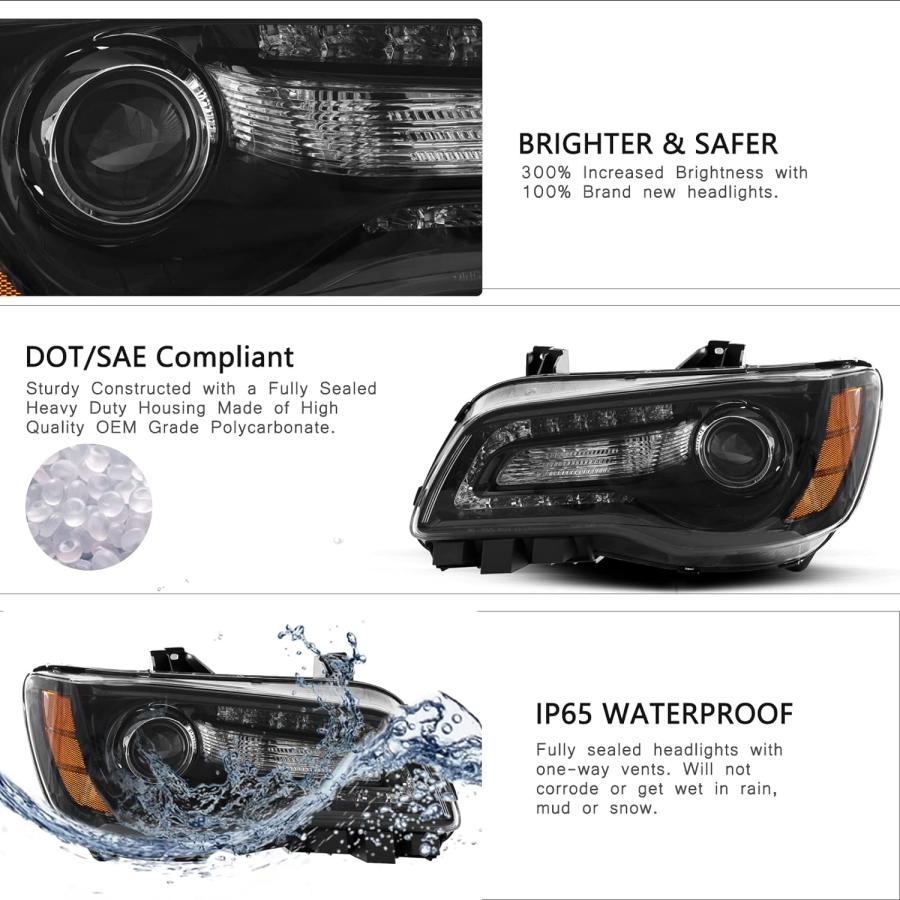 【並行輸入品】VehicleAid ヘッドライトアセンブリ LED DRL付き 2011-2023 Chrysler 300プロジェクターヘッドランプ_3