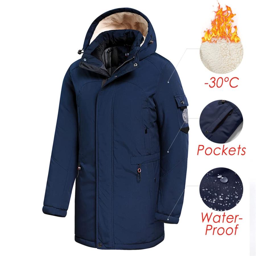 【並行輸入品】Men Winter Casual Fleece Hooded Jacket Windproof Thicken Warm Snの画像