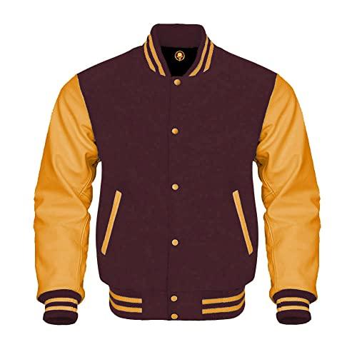 【並行輸入品】AMAZEE Genuine Leather Sleeves Wool Body Bomber Baseball Varsityの画像