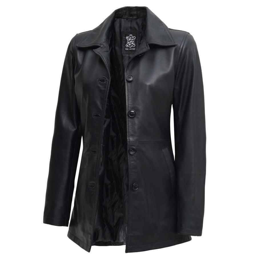 【並行輸入品】Decrum Black Leather Coats Jackets for Women Leather Car Coat Wo