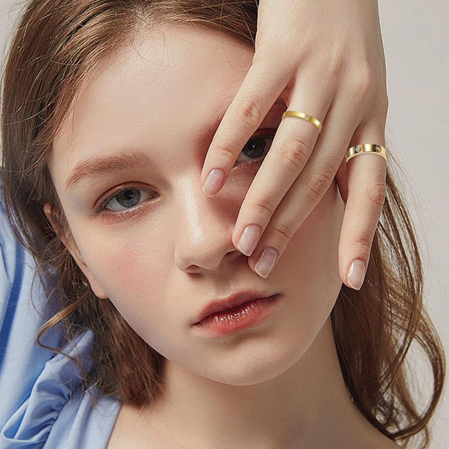 【並行輸入品】3個 ラブフレンドシップリング 女性用 18K ゴールド シルバー ローズメッキ キュービックジルコニア リング ステンレススチー_3