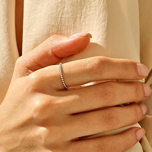 【並行輸入品】Norm Jewels Beaded Stackable Ring in 14k Solid White Gold Thin Sの画像