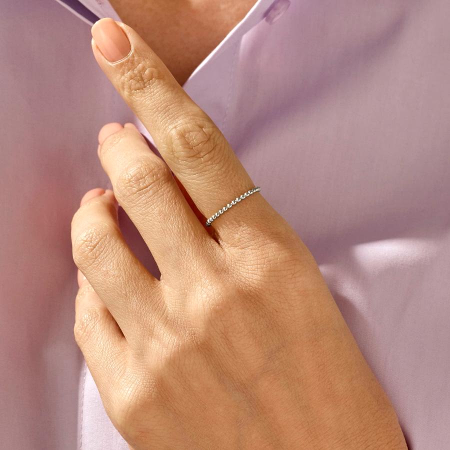 【並行輸入品】Norm Jewels Beaded Stackable Ring in 14k Solid White Gold Thin Sの画像
