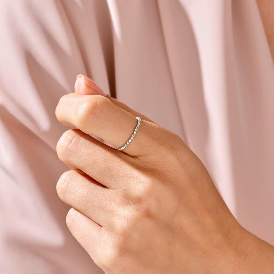 【並行輸入品】Norm Jewels Beaded Stackable Ring in 14k Solid White Gold Thin Sの画像