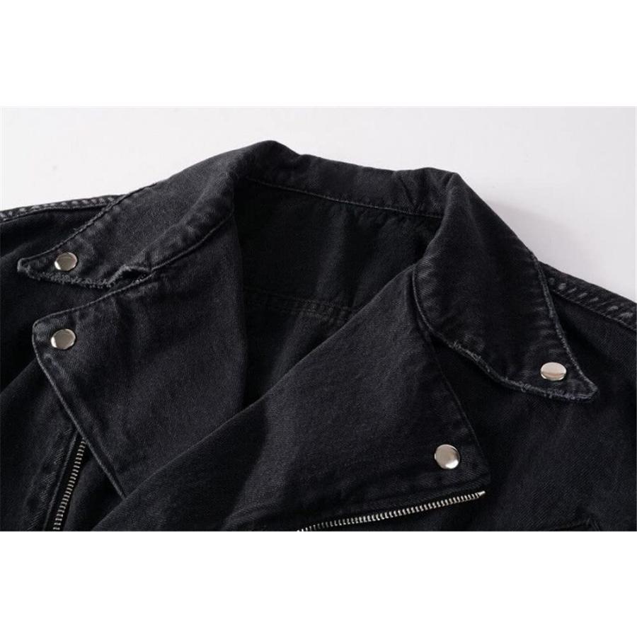 【並行輸入品】Youllyuu Mens Designer Zipper Denim Jacket Hip Hop Punk Denim Coの画像