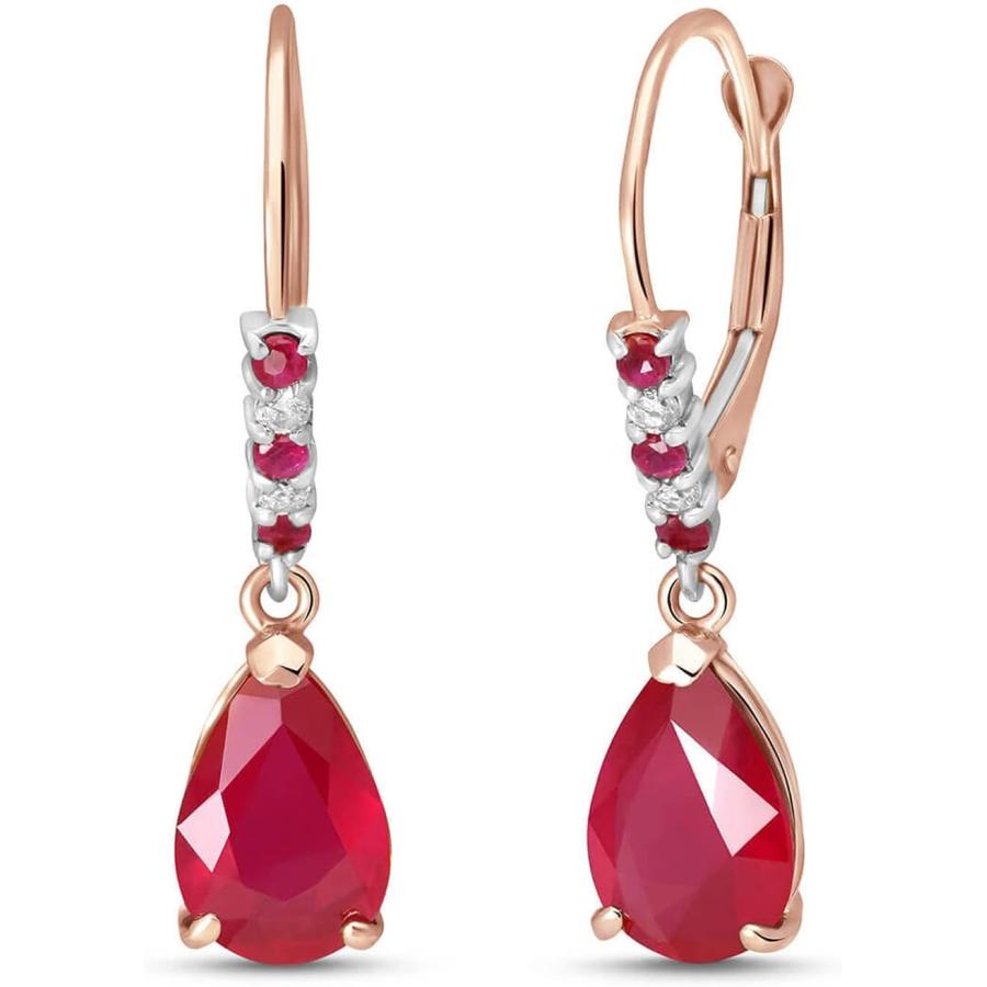【並行輸入品】14K ソリッドゴールド ルビー&ダイヤモンド レバーバック ドロップイヤリング 3.18カラット  ジェムストーン 金属  ルビーの画像