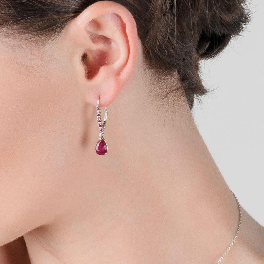 【並行輸入品】14K ソリッドゴールド ルビー&ダイヤモンド レバーバック ドロップイヤリング 3.18カラット  ジェムストーン 金属  ルビーの画像