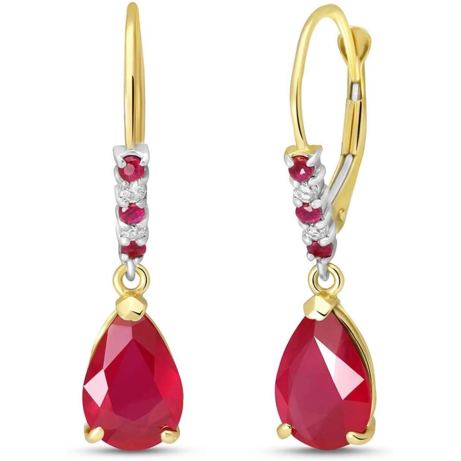 【並行輸入品】14K ソリッドゴールド ルビー&ダイヤモンド レバーバック ドロップイヤリング 3.18カラット  ジェムストーン 金属  ルビーの画像