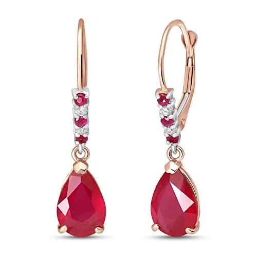 【並行輸入品】14K ソリッドゴールド ルビー&ダイヤモンド レバーバック ドロップイヤリング 3.18カラット  ジェムストーン 金属  ルビーの画像