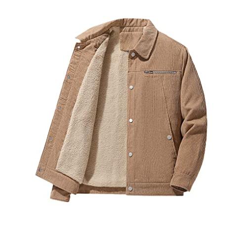 【並行輸入品】男性コーデュロイジャケット冬ボンバージャケット裏地厚く暖かいカジュアルコートメンズストリート Khaki XXL Men Cordの画像