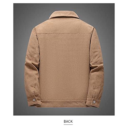 【並行輸入品】男性コーデュロイジャケット冬ボンバージャケット裏地厚く暖かいカジュアルコートメンズストリート Khaki XXL Men Cordの画像