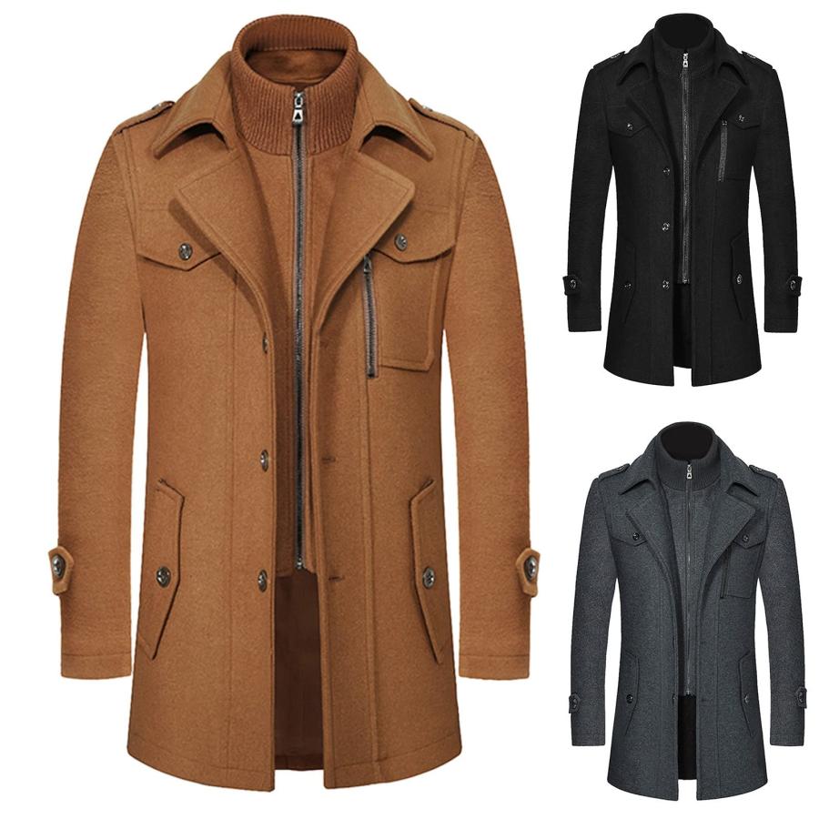 【並行輸入品】Men's Wool Blend Jacket Single Breasted Slim Fit Thick Winter Wiの画像