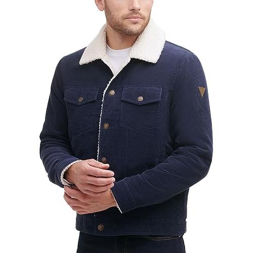 【並行輸入品】GUESS Mens Navy Faux Sherpa Lining, Bomber Jacket Mの画像