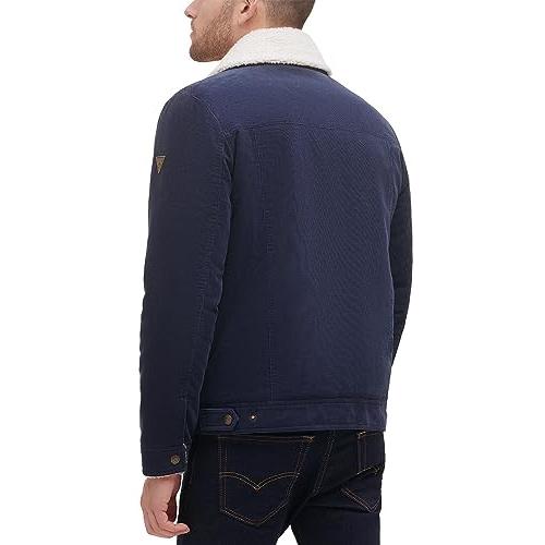【並行輸入品】GUESS Mens Navy Faux Sherpa Lining, Bomber Jacket Mの画像