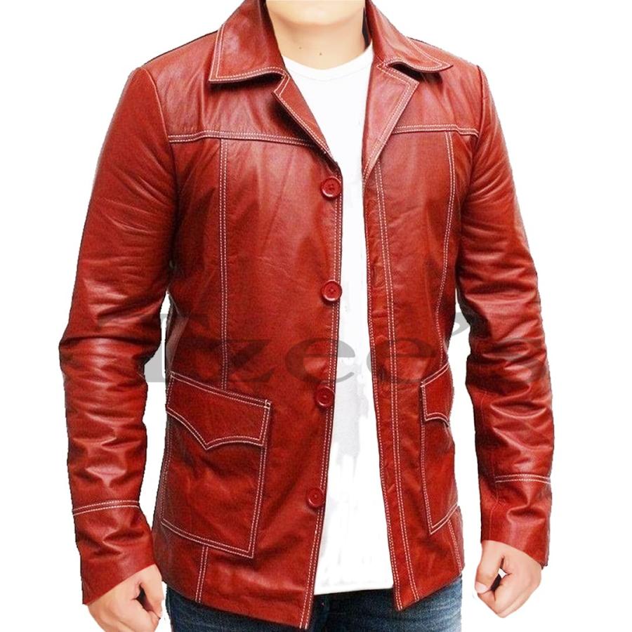 並行輸入品】Tzee's Tyler Durden Leather Jacket Fight Club for Men
