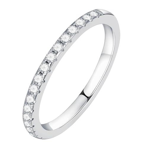 【並行輸入品】1.8mm モアッサナイト 結婚指輪 女性用 Dカラー VVS1 クラリティ 人工ダイヤモンド ハーフエタニティ 重ね付け可能 婚の画像