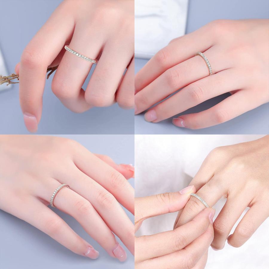 【並行輸入品】1.8mm モアッサナイト 結婚指輪 女性用 Dカラー VVS1 クラリティ 人工ダイヤモンド ハーフエタニティ 重ね付け可能 婚の画像