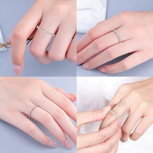 【並行輸入品】1.8mm モアッサナイト 結婚指輪 女性用 Dカラー VVS1 クラリティ 人工ダイヤモンド ハーフエタニティ 重ね付け可能 婚の画像