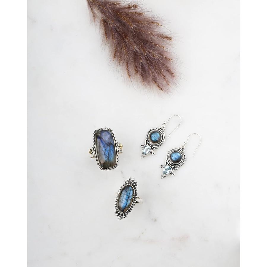 【並行輸入品】YoTreasure ラブラドライト ボールド リング ソリッド 925 スターリングシルバー ジェムストーン ジュエリー  金属 金属の画像