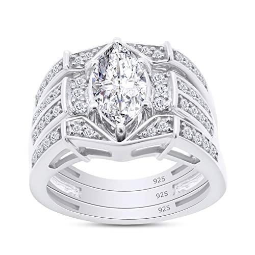 【並行輸入品】SAVEARTH DIAMONDS マーキス&ラウンドカット 人工モアッサナイトダイヤモンド ウェディングブライダルリングセット