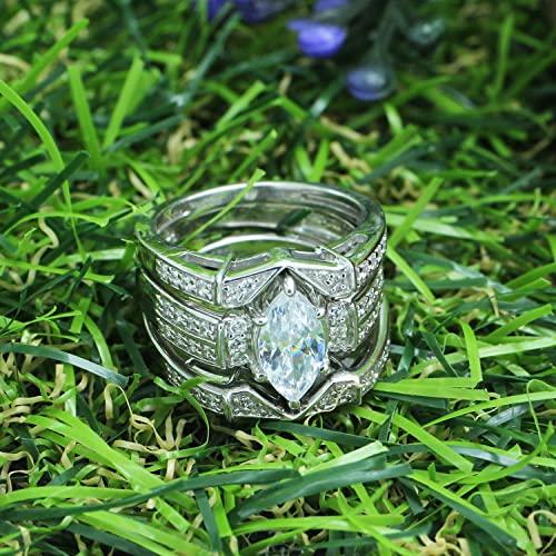 【並行輸入品】SAVEARTH DIAMONDS マーキス&ラウンドカット 人工モアッサナイトダイヤモンド ウェディングブライダルリングセット