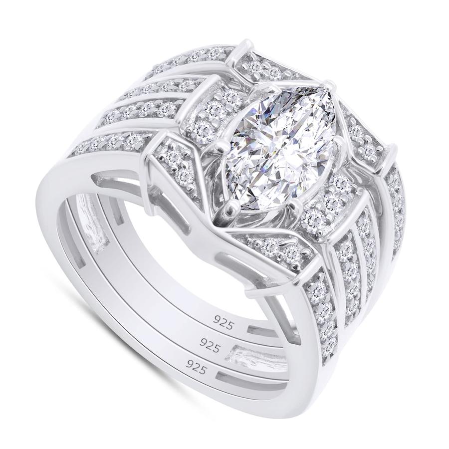 【並行輸入品】SAVEARTH DIAMONDS マーキス&ラウンドカット 人工モアッサナイトダイヤモンド ウェディングブライダルリングセット