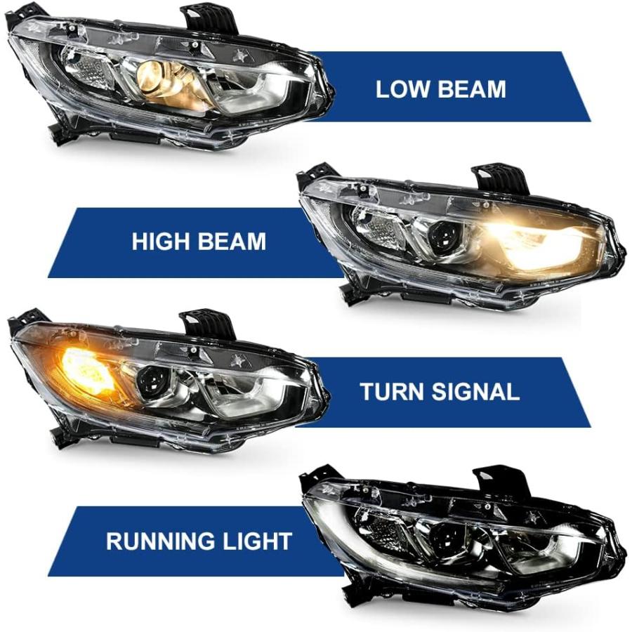 【並行輸入品】BoardRoad ヘッドライトアセンブリ 2016-2020 ホンダ シビック 4ドア ハロゲンヘッドランプ 交換用 クロムハウジング_2