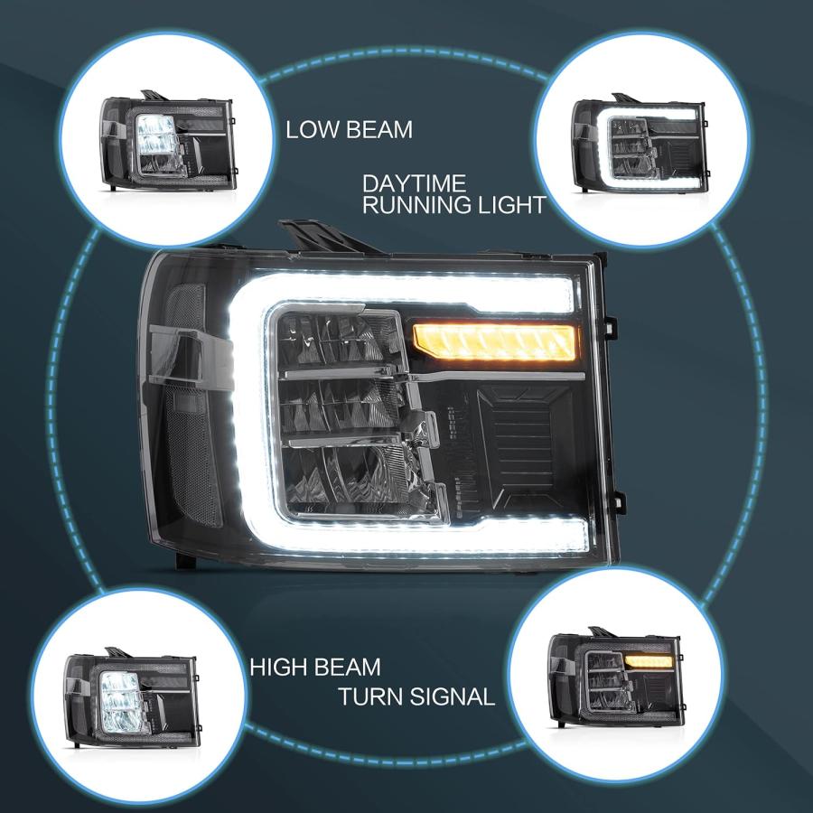 【並行輸入品】VLAND LEDヘッドライトアセンブリ GMC Sierra 1500 2500HD 3500HD 2007-2013 プラグアンドプ