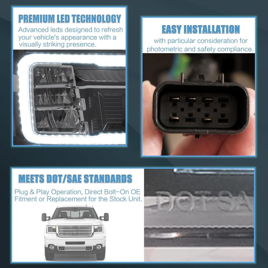 【並行輸入品】VLAND LEDヘッドライトアセンブリ GMC Sierra 1500 2500HD 3500HD 2007-2013 プラグアンドプ