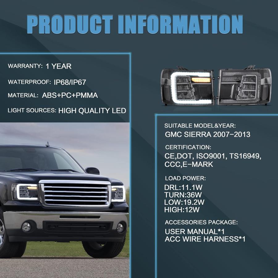 【並行輸入品】VLAND LEDヘッドライトアセンブリ GMC Sierra 1500 2500HD 3500HD 2007-2013 プラグアンドプ