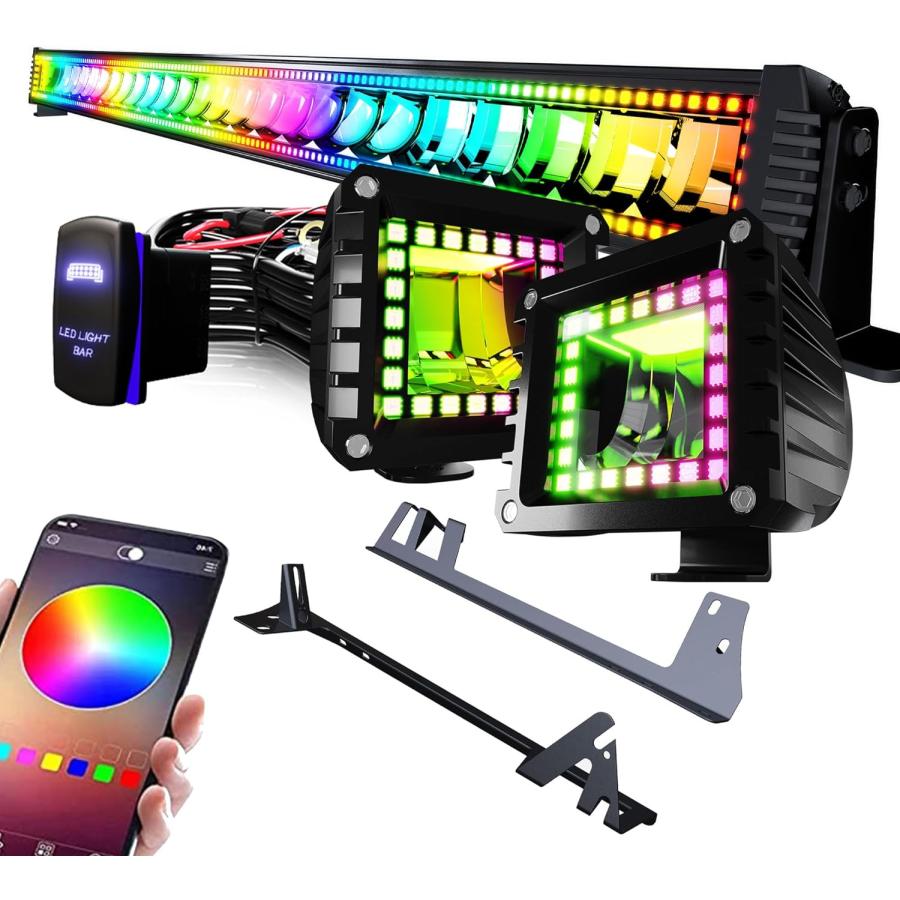並行輸入品】FEELON 52インチ RGB LEDライトバー + 2x 4インチ
