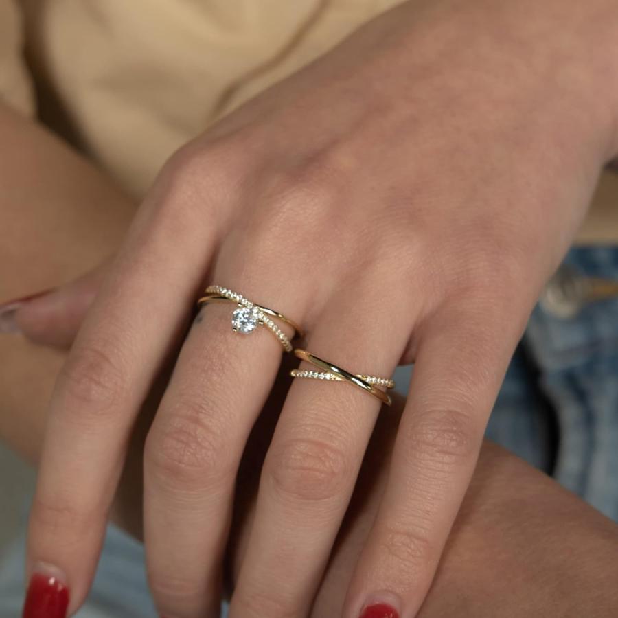 【並行輸入品】18Kゴールド ヴェルメイユ クリスクロス 婚約指輪 | パヴェXリング コンテンポラリー クリスクロスバンド | ダブルバンド ソリテの画像