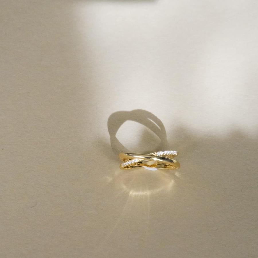 【並行輸入品】18Kゴールド ヴェルメイユ クリスクロス 婚約指輪 | パヴェXリング コンテンポラリー クリスクロスバンド | ダブルバンド ソリテの画像