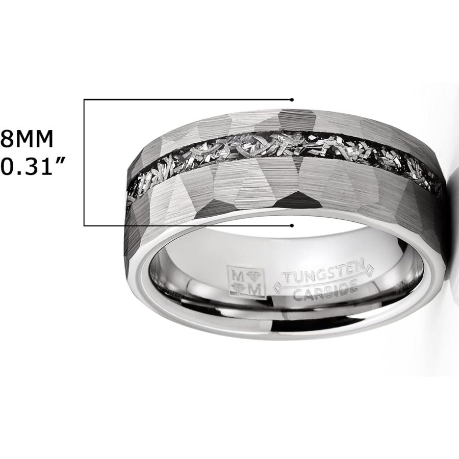 【並行輸入品】Metal Masters Co. メンズ タングステンカーバイドリング 槌目加工 隕石 結婚指輪 8mm シルバートーン ブラックの画像