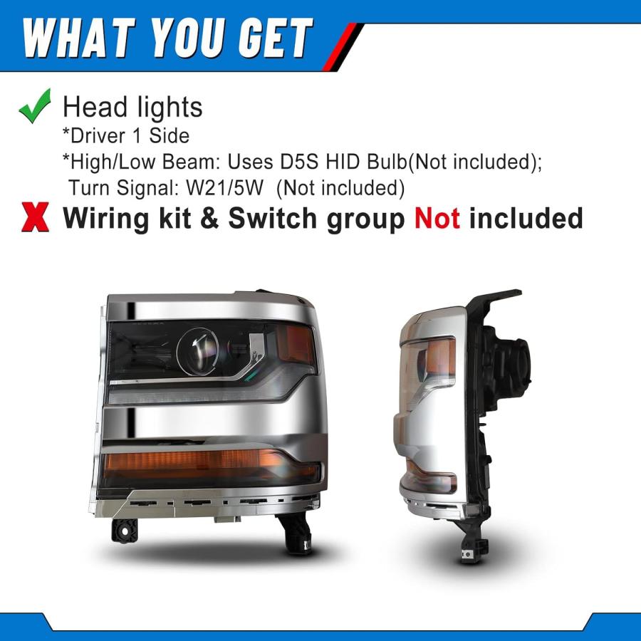 【並行輸入品】AUTOWIKI LED DRL HID ヘッドライト シボレー 2016 2017 2018 2019 シルバラード 1500 シボレの画像