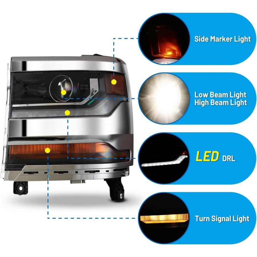 【並行輸入品】AUTOWIKI LED DRL HID ヘッドライト シボレー 2016 2017 2018 2019 シルバラード 1500 シボレの画像
