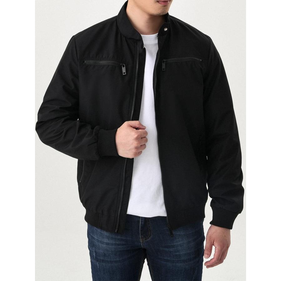 【並行輸入品】BEEOME 2022 Men's Casual Jackets Solid Zip Up Black Jacket Fallの画像